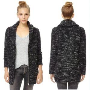 Wilfred Free Heathered Black Wool Alpaca Blend Chunky Knit Zip Up Orme Sweater